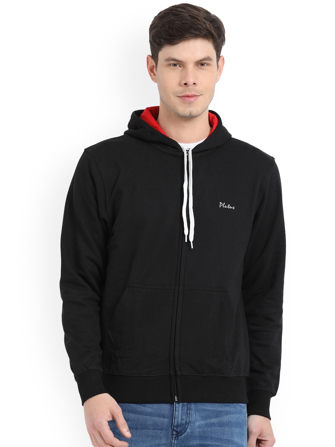 Plutus Men Black Solid Hooded Sweatshirt