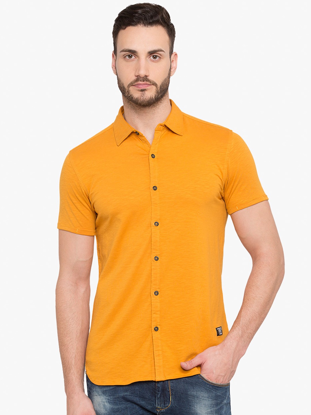 

Status Quo Men Yellow Slim Fit Solid Casual Shirt