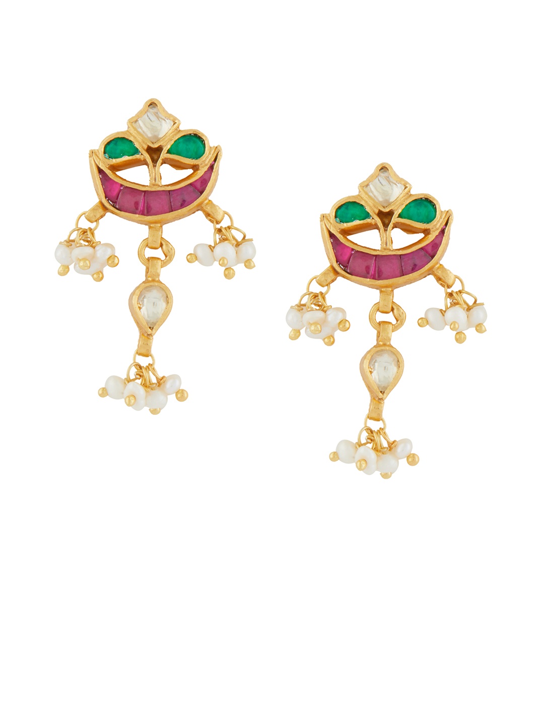 

ahilya Sterling Silver Noor Red Green Jadau Chandbali, Gold