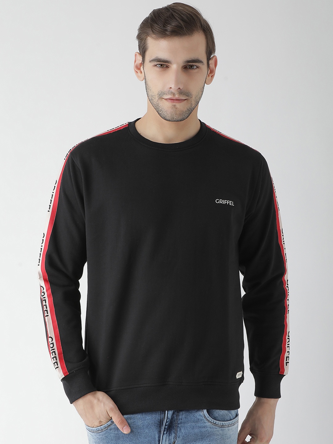 

GRIFFEL Men Black Solid Sweatshirt