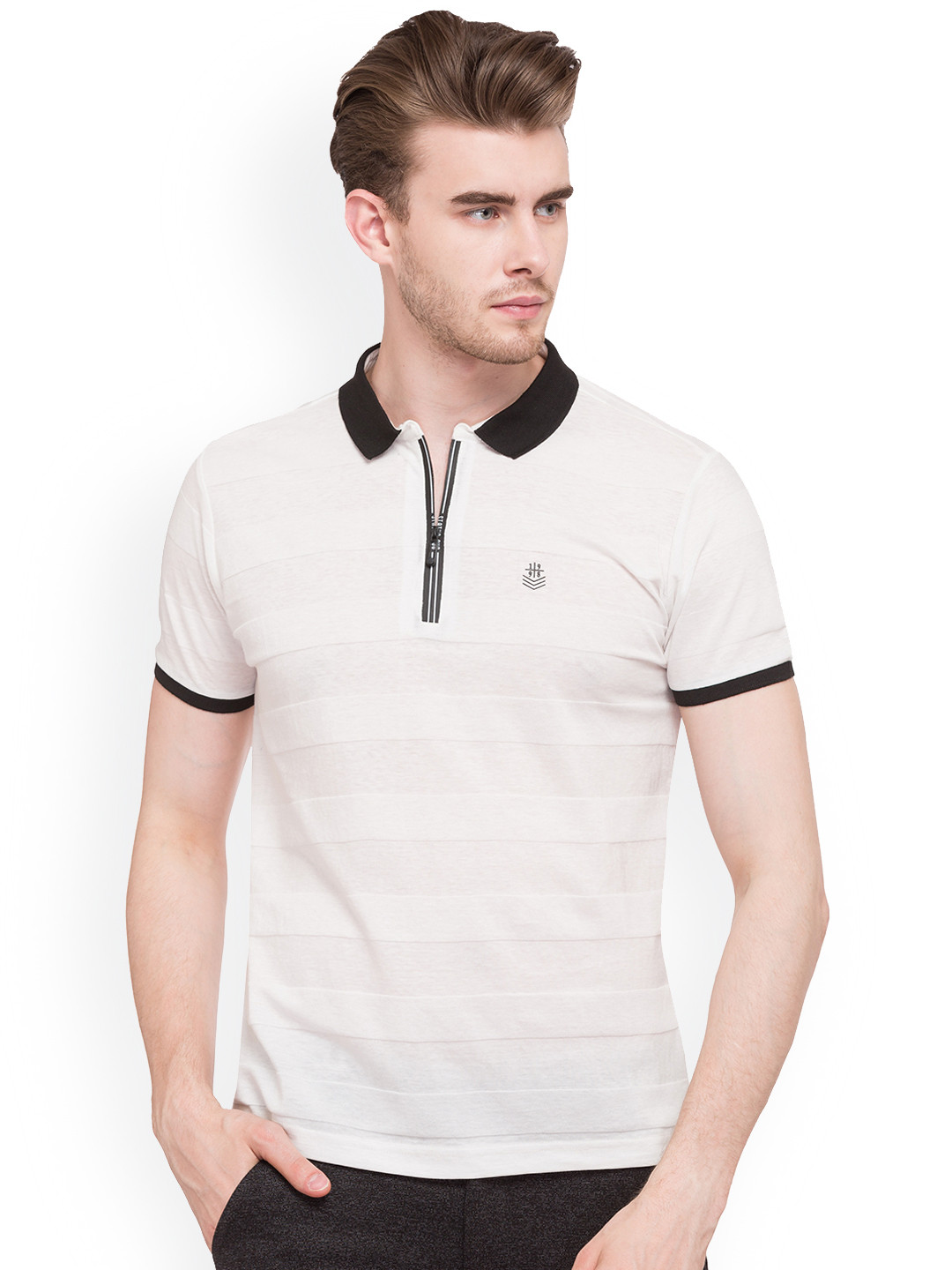 

Status Quo Men White Solid Polo Collar Pure Cotton T-shirt
