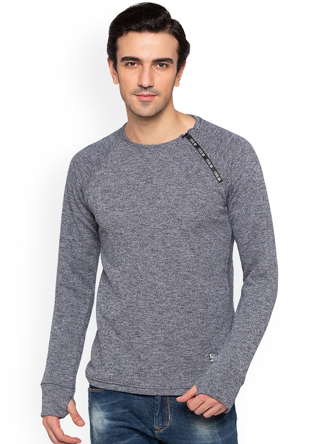 

Status Quo Men Grey Melange Solid Sweatshirt