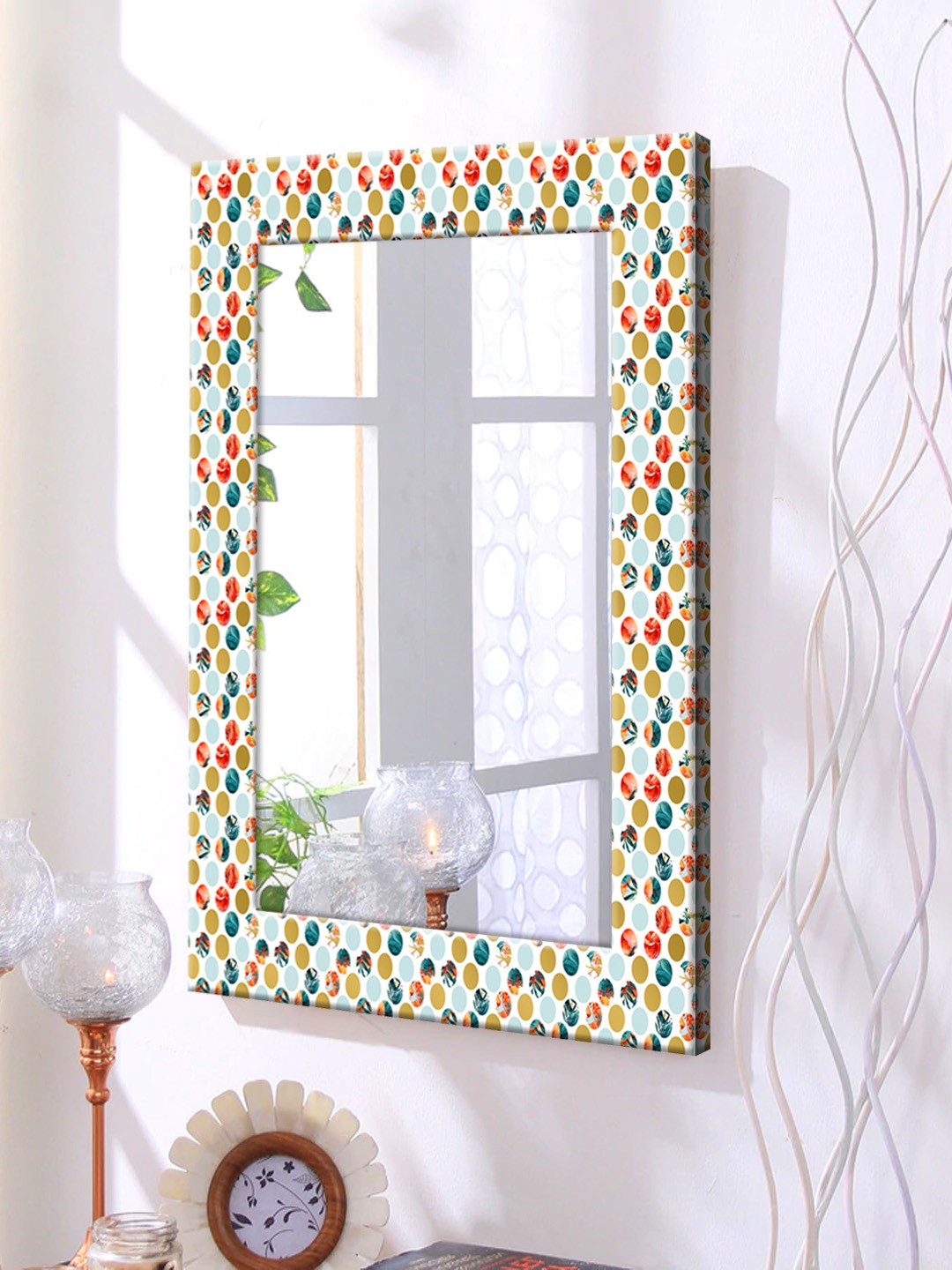 

999Store Multicoloured Printed Framed Wall Mirror, Multi