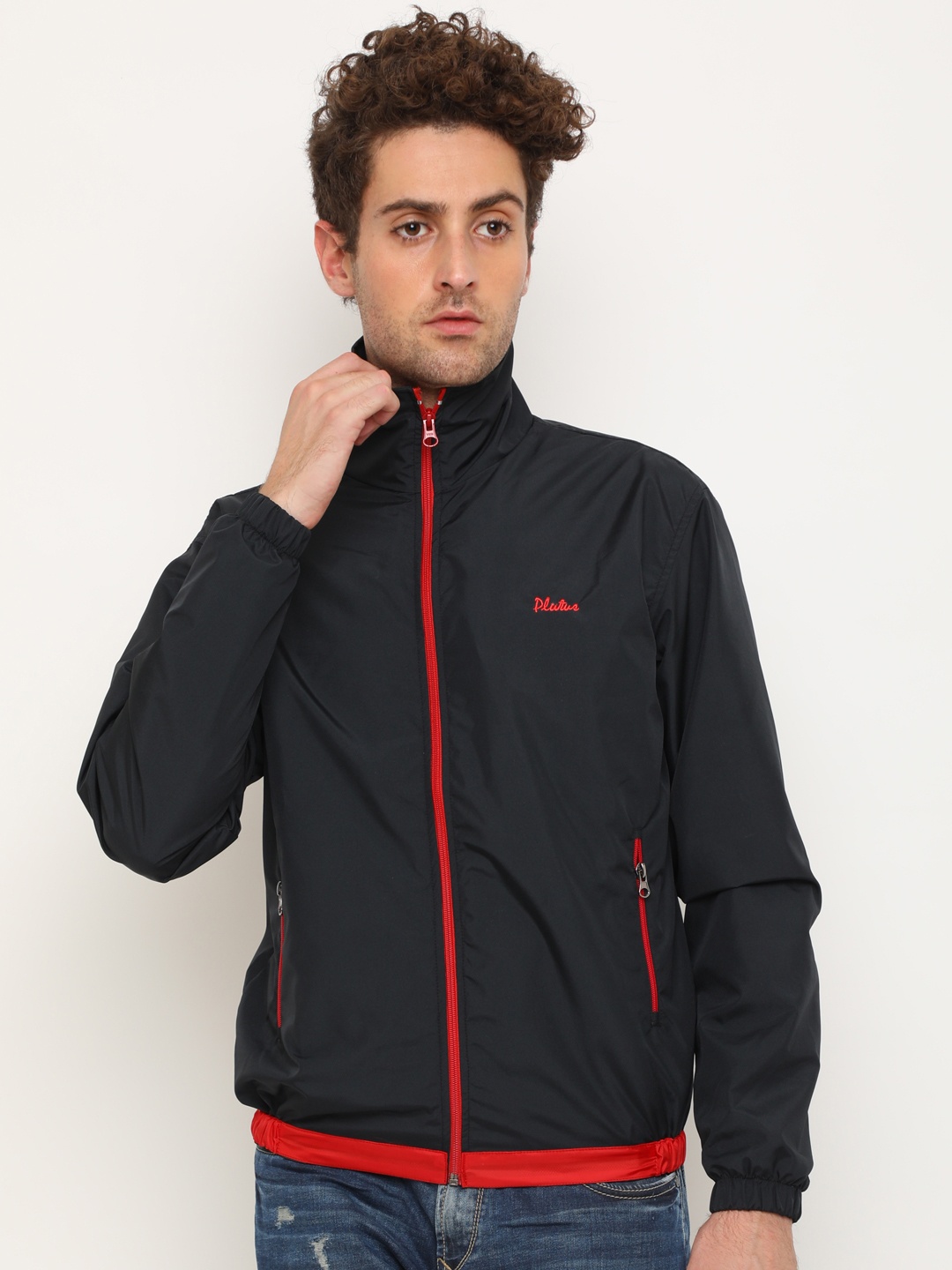 

Plutus Men Black Solid Windcheater Padded Jacket