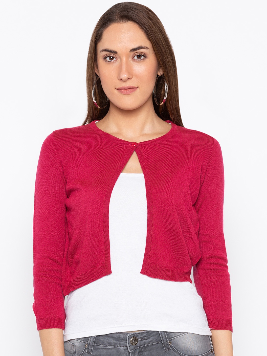 

Globus Red Solid Open Front Shrug