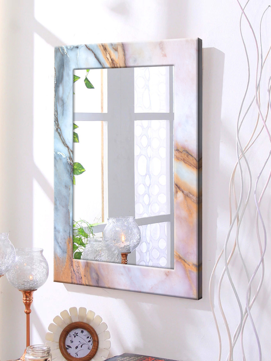 

999Store Multicolour Framed Wall Mirror, Multi