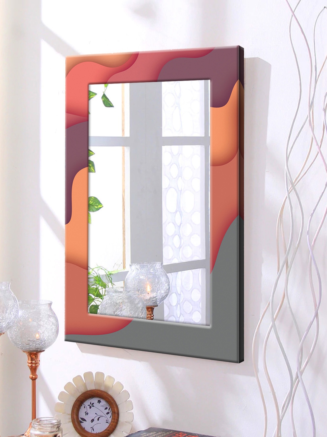

999Store Orange & Grey Framed Wall Mirror