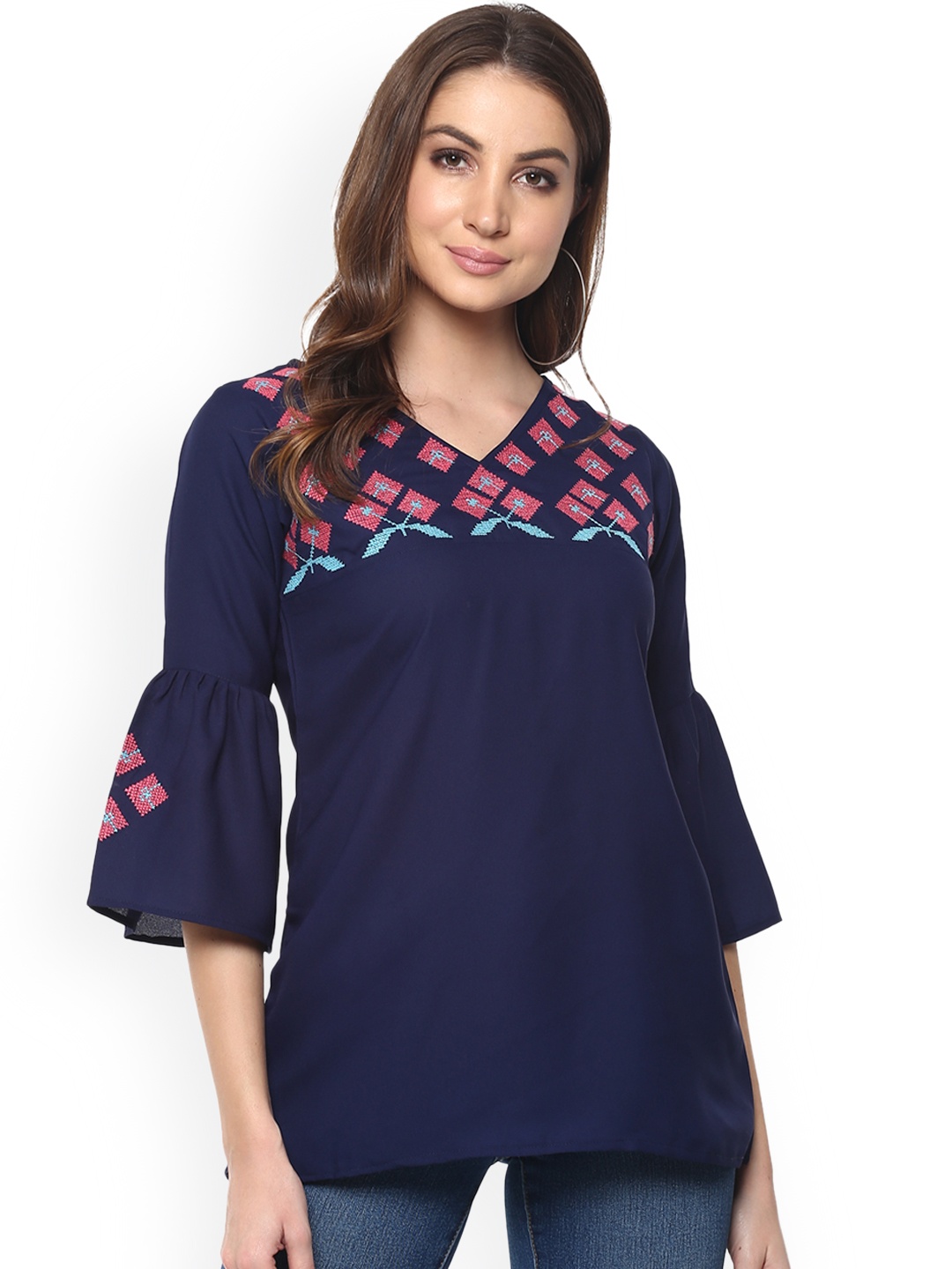 

Mayra Women Blue Printed A-Line Top