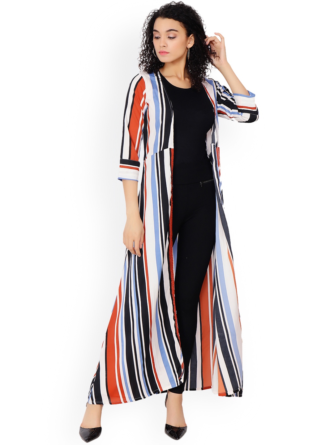 SCORPIUS Multicoloured Striped Open Front Shrug, Multi