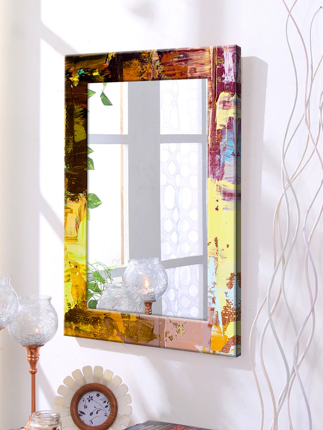 

999Store Blue & Yellow Framed Wall Mirror