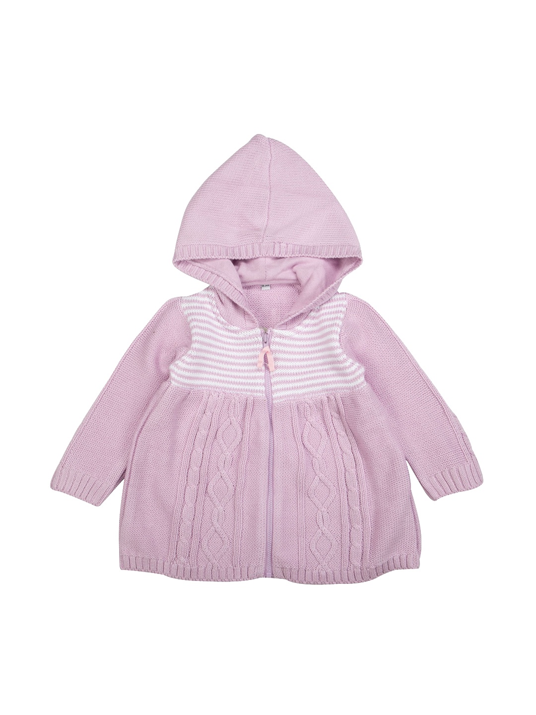 

MeeMee Girls Purple Striped Hooded Woolen Pullover