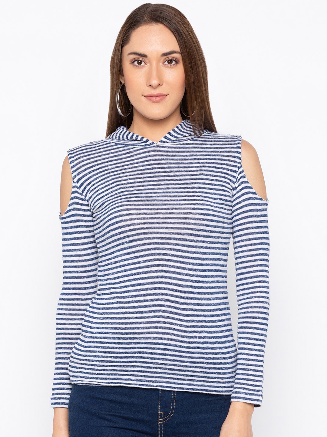 

Globus Women White & Blue Striped Top