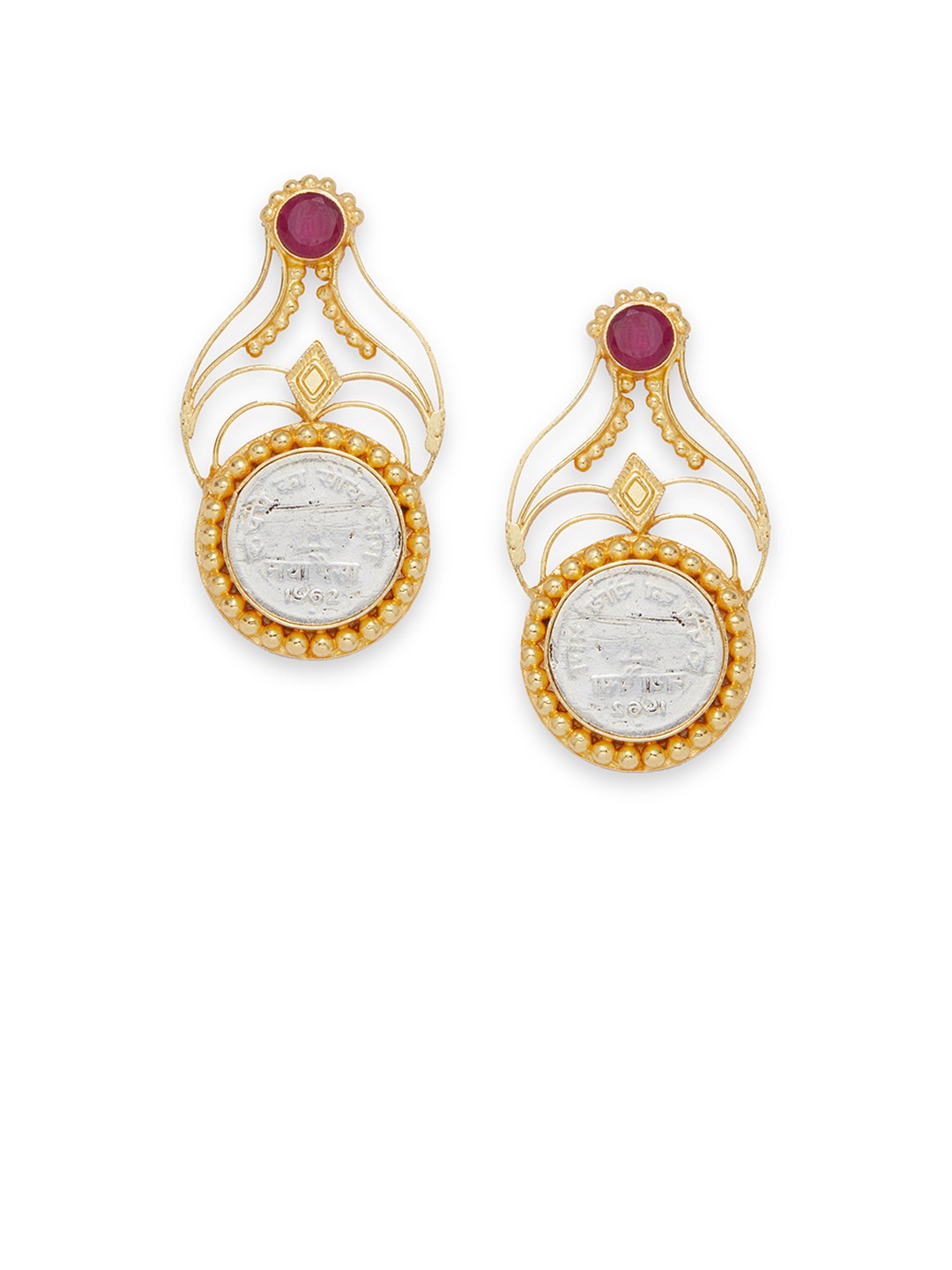 

AccessHer Gold-Plated Drop Earrings with AD & Vintage Coin Element