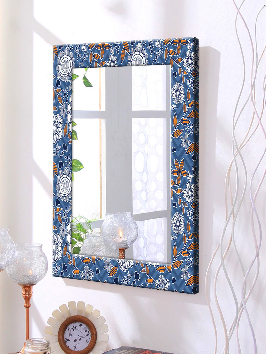 

999Store Blue Framed Wall Mirror