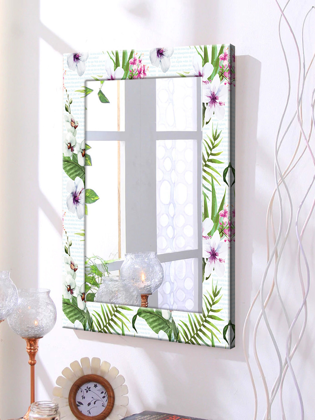 

999Store Multicoloured Printed Framed Wall Mirror, Multi