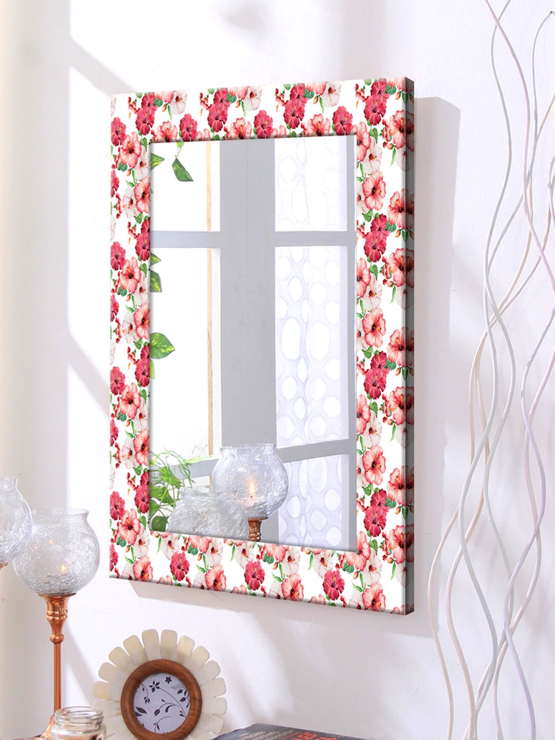 

999Store White Printed Framed Wall Mirror