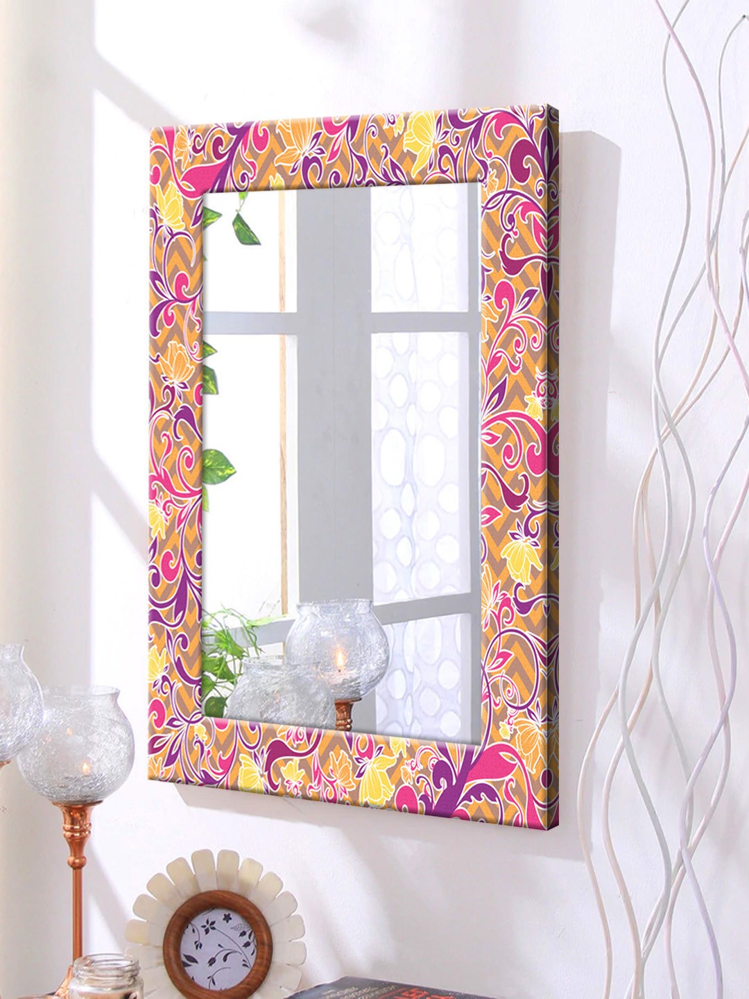 

999Store Yellow & Purple Framed Wall Mirror