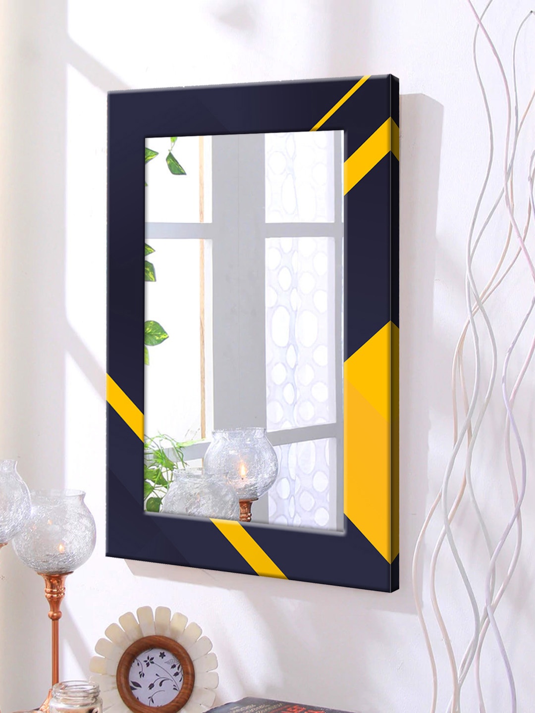 

999Store Black & Yellow Framed Wall Mirror