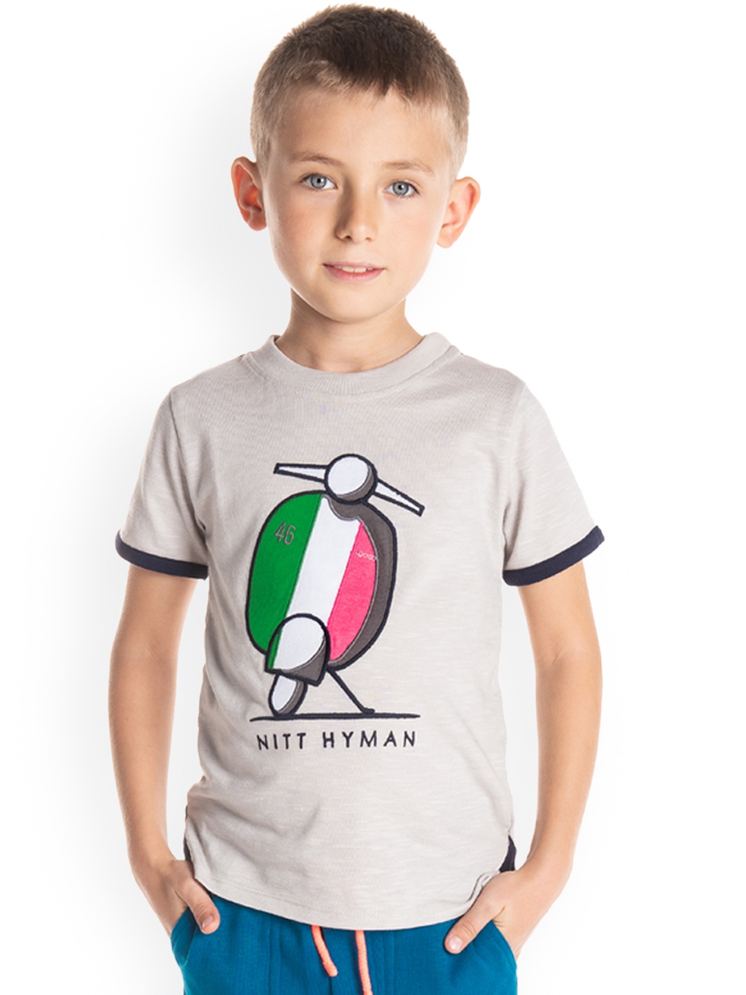 Cherry Crumble Boys Grey Printed Round Neck T-shirt