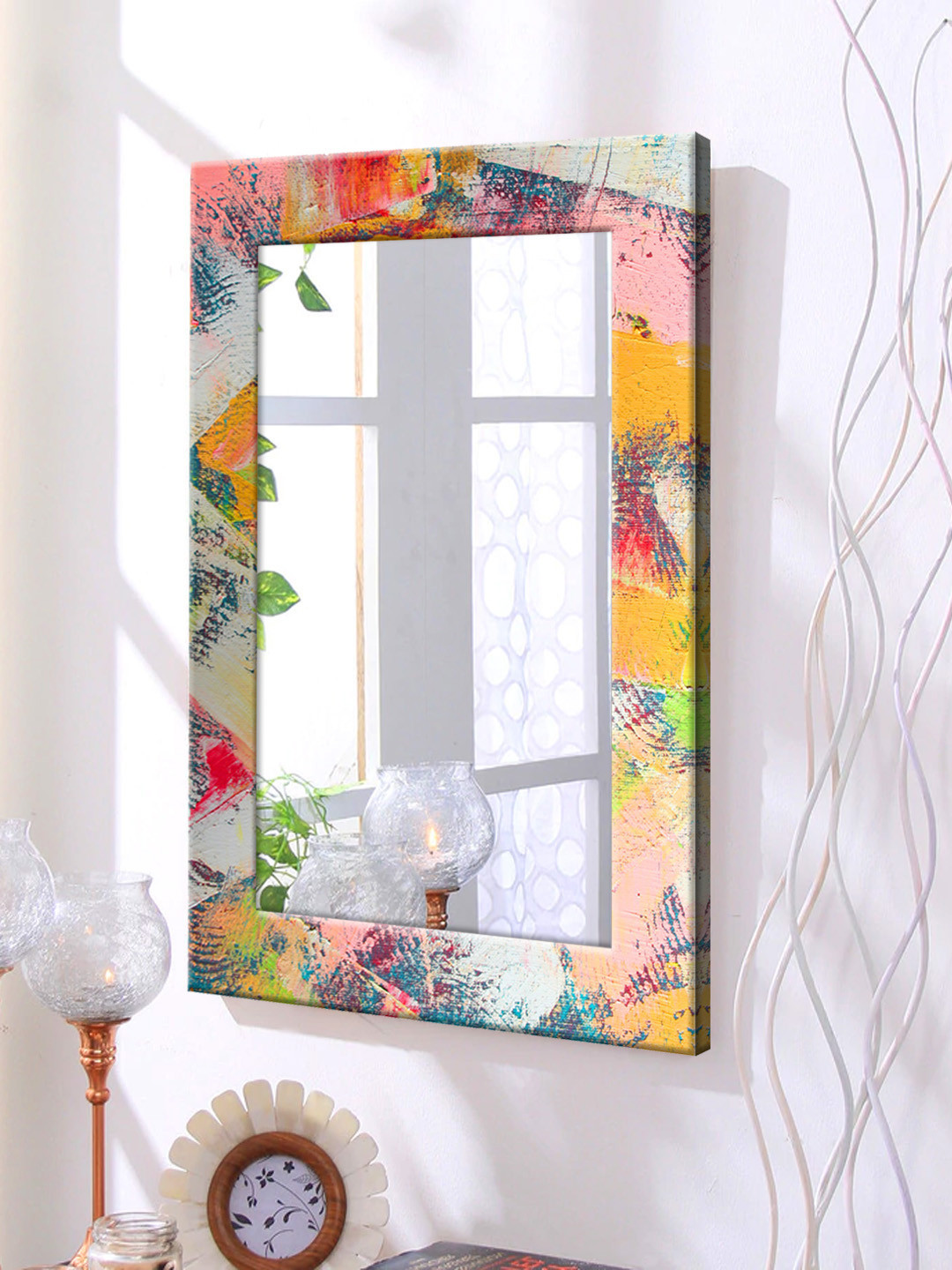 

999Store Multicolour Framed Wall Mirror, Multi