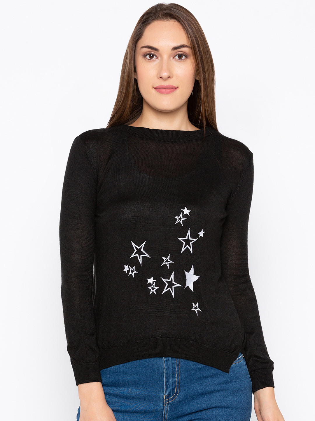 

Globus Women Black & White Solid Pullover