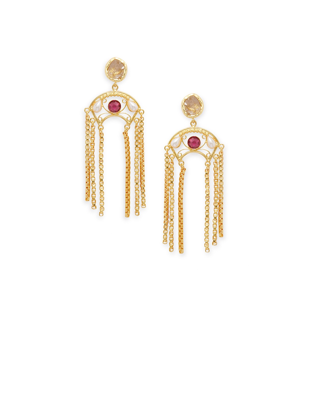 

AccessHer Gold-Toned & White Kundan Drop Earrings