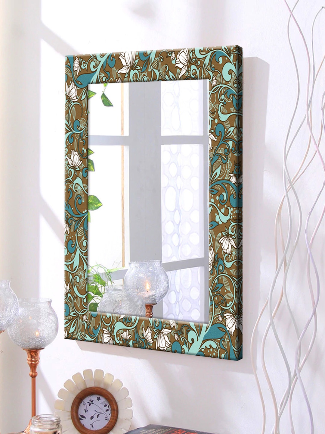 

999Store Blue & Brown Framed Wall Mirror