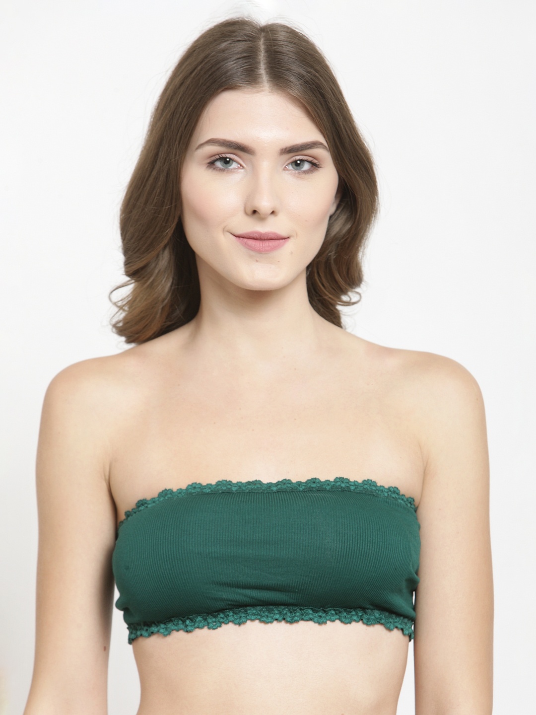

PrettyCat Green Solid Non-Wired Lightly Padded Bandeau Bra PC-SB-5135