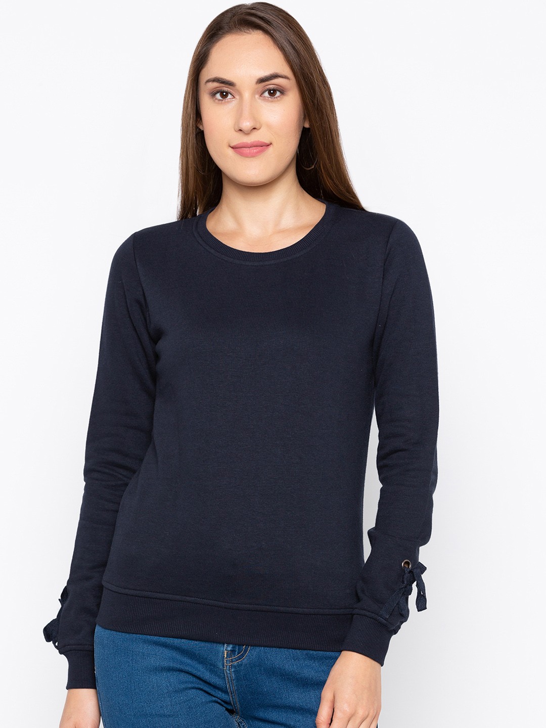

Globus Women Navy Blue Solid Sweatshirt