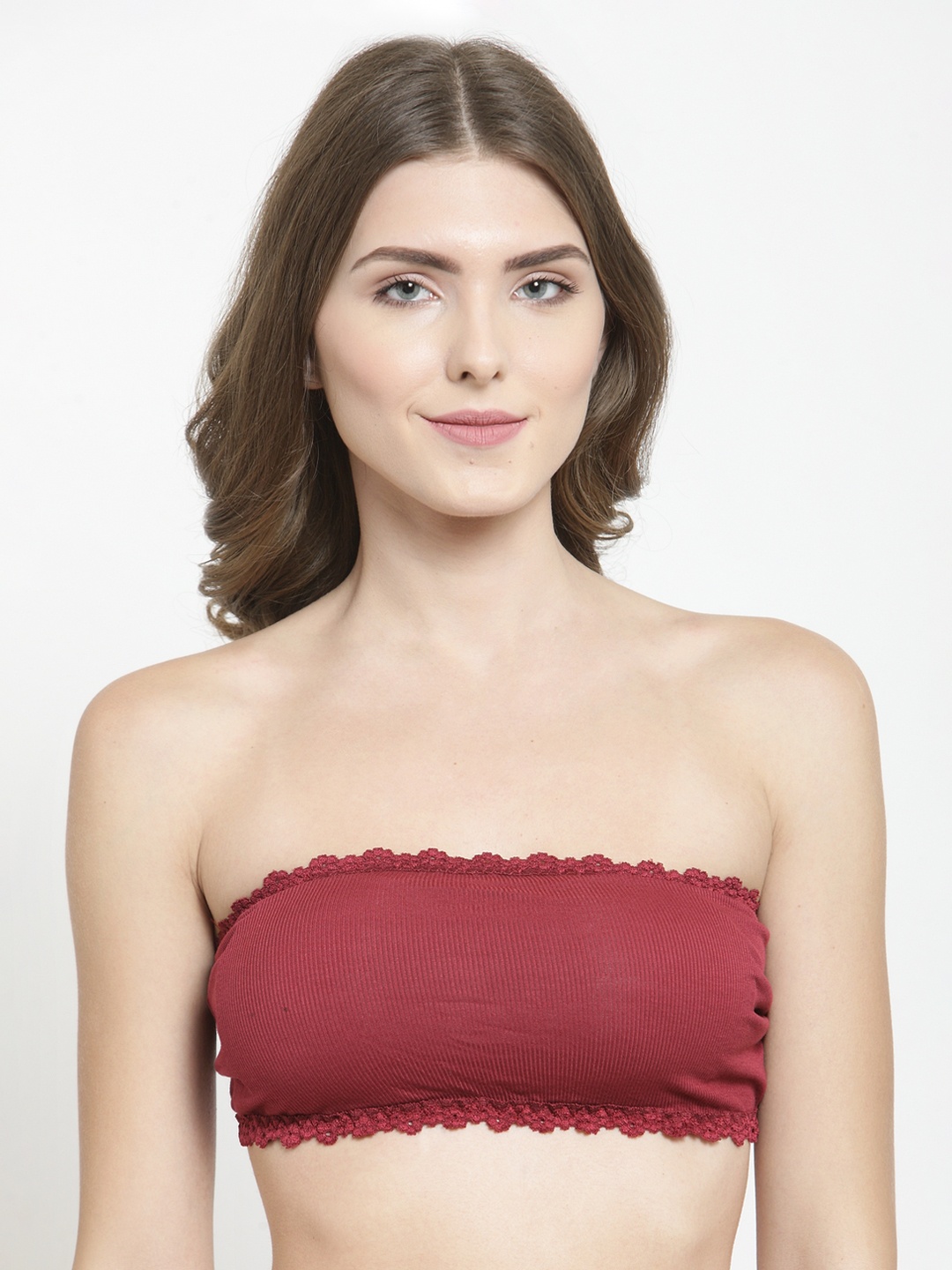 

PrettyCat Maroon Solid Non-Wired Lightly Padded Bandeau Bra PC-SB-5135-MAH-36B