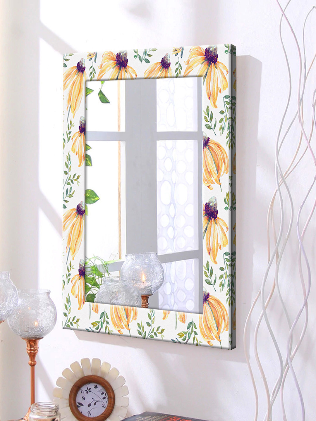 

999Store White & Green Framed Wall Mirror