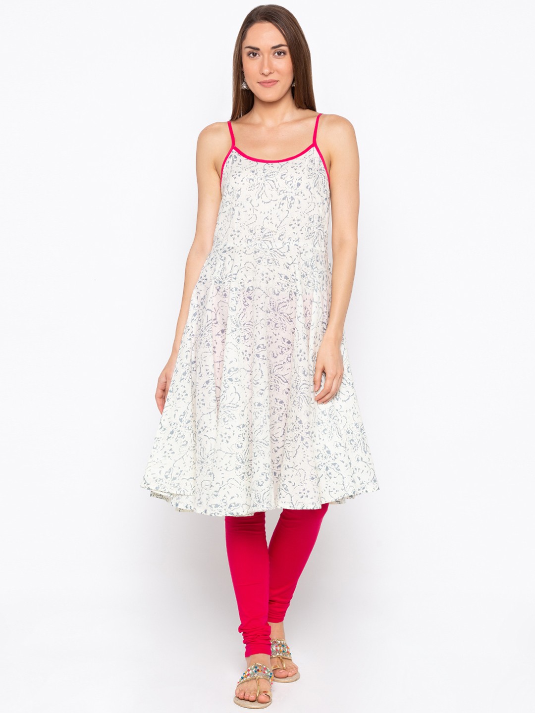 

Globus Women Grey & White Printed A-Line Kurta
