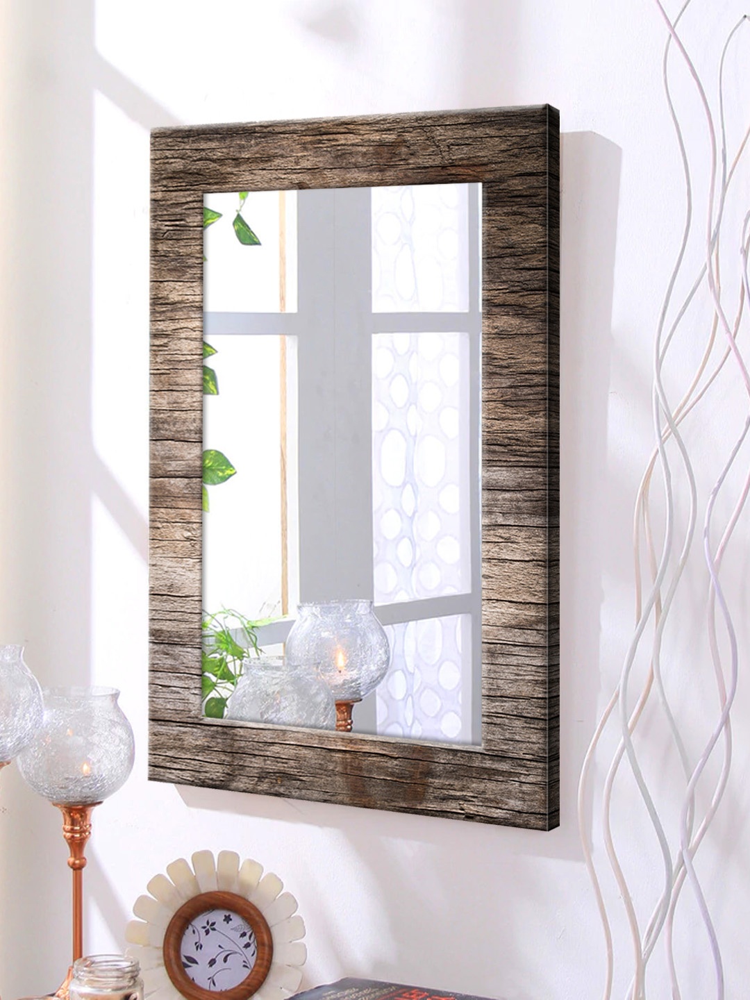 

999Store Brown Framed Wall Mirror