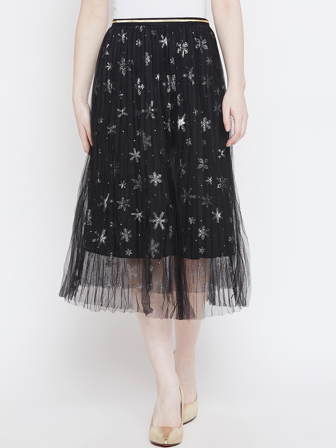 

Camey Grey Self Design A-Line Skirt, Black