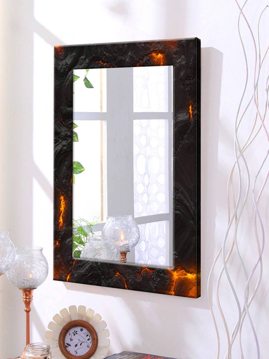 

999Store Brown Printed Framed Wall Mirror