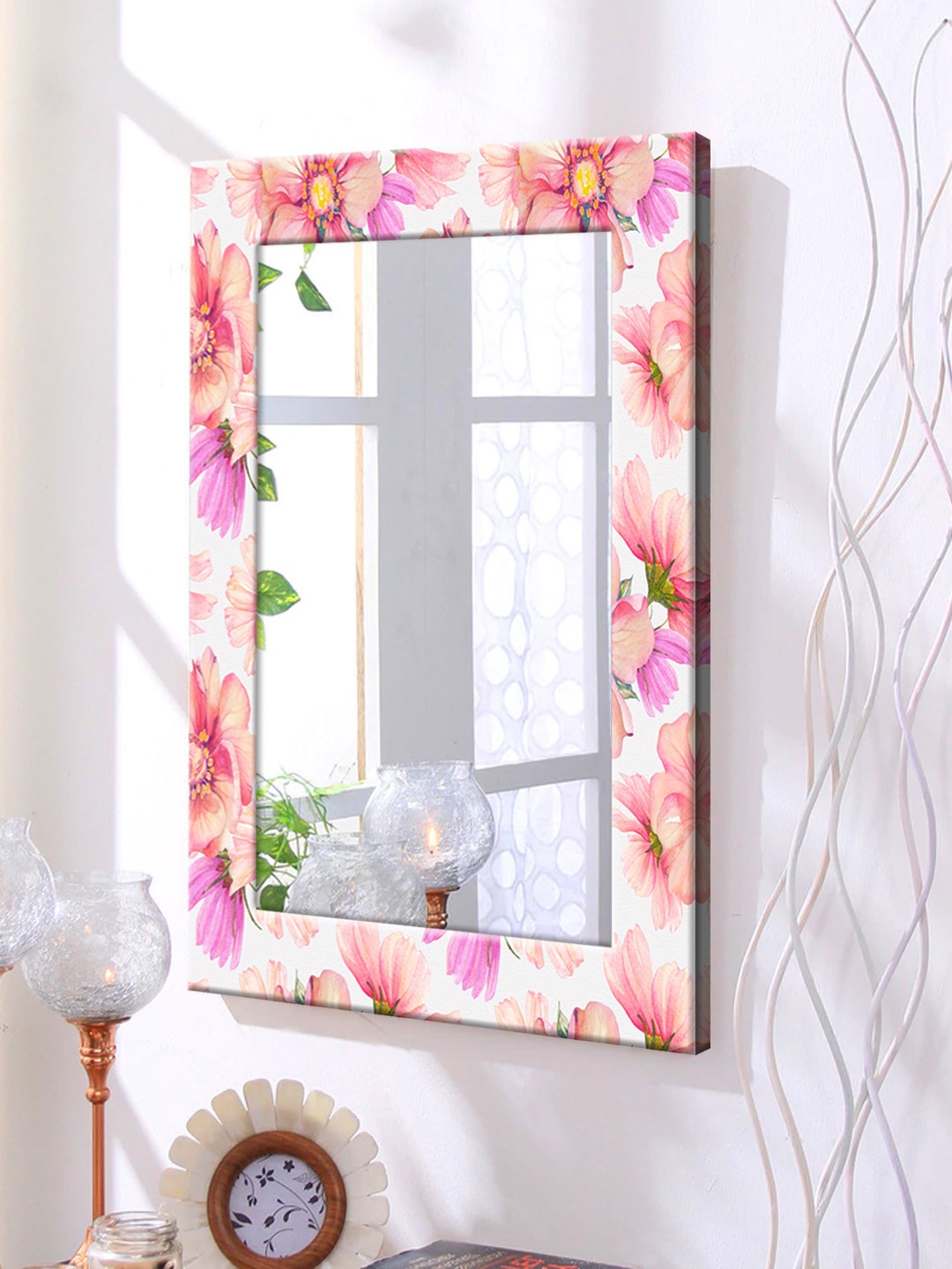 

999Store White & Green Framed Wall Mirror