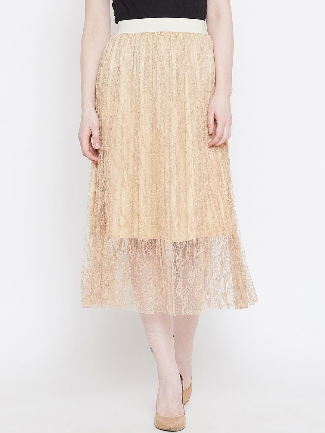 

Camey Women Cream-Colored Semi-Sheer Midi Skirt