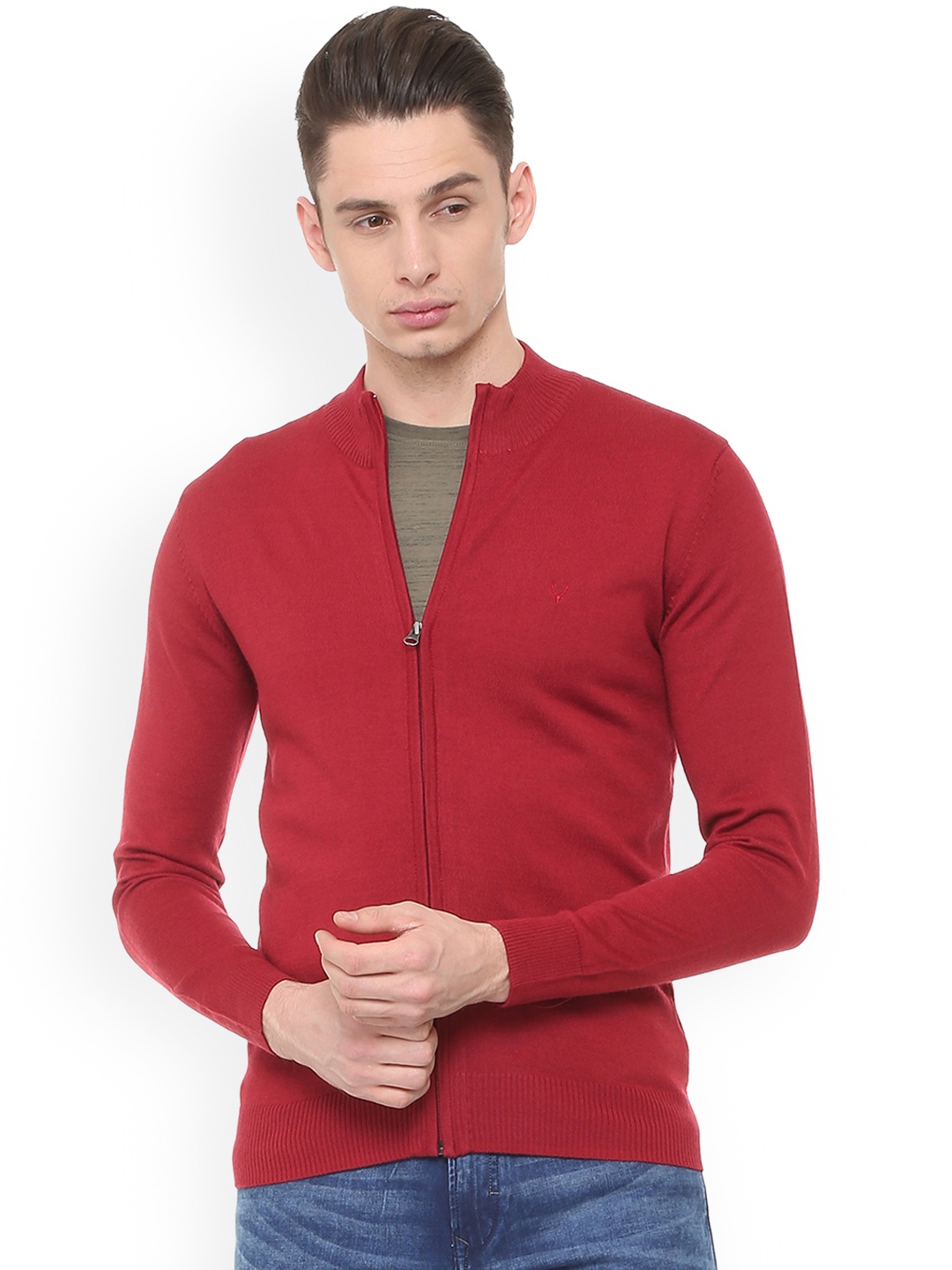 

Allen Solly Men Red Solid Front-Open Sweater