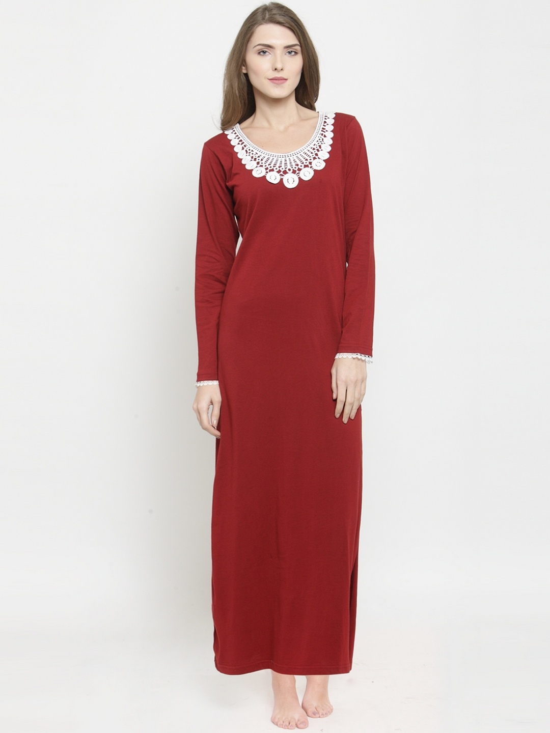 

Claura Maroon Solid Nightdress Cot-117-maroon