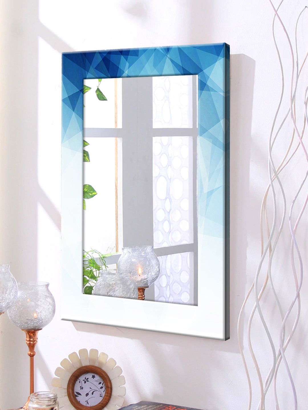 

999Store Blue Printed Framed Wall Mirror
