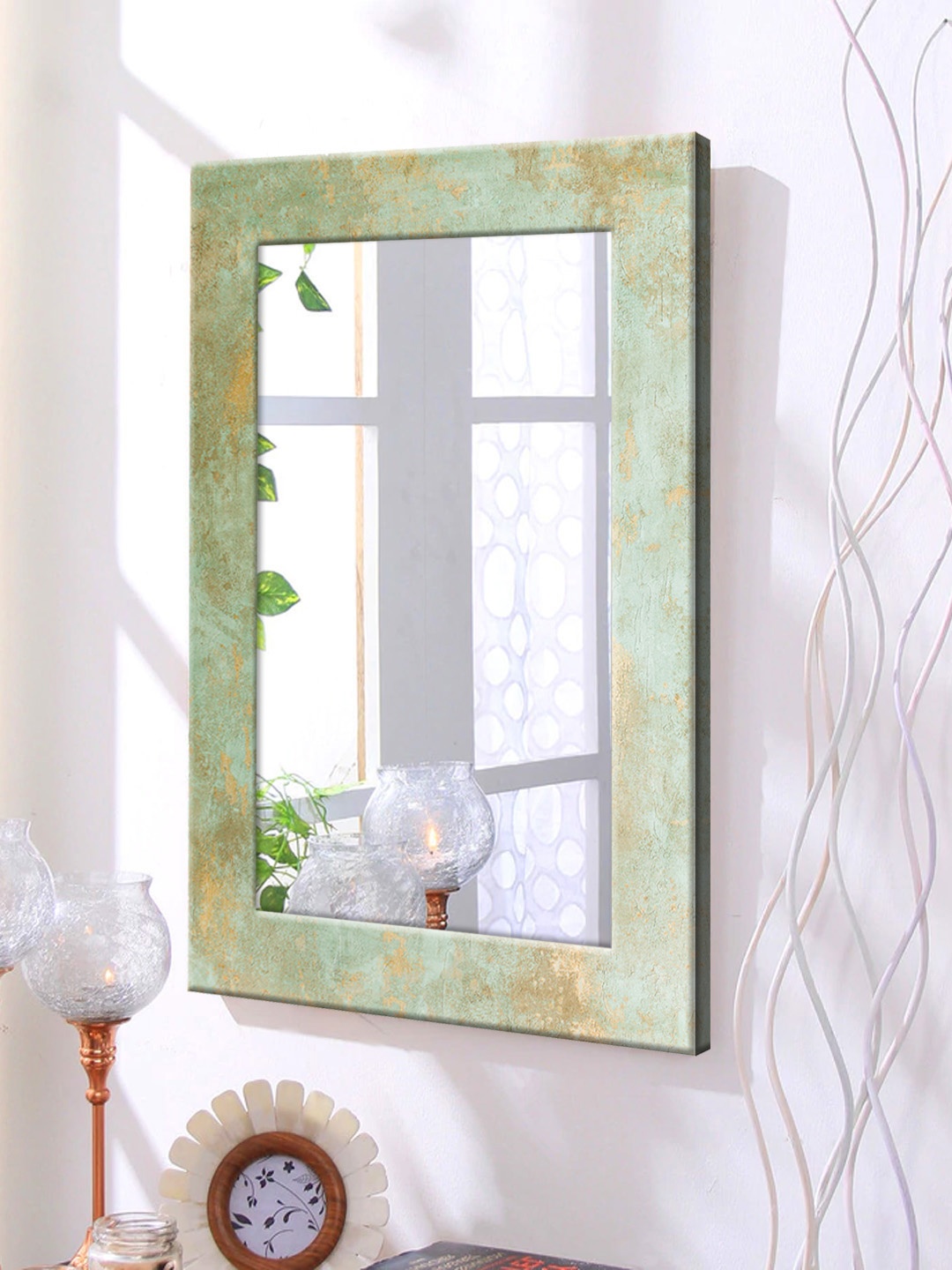 

999Store Grey Printed Framed Wall Mirror