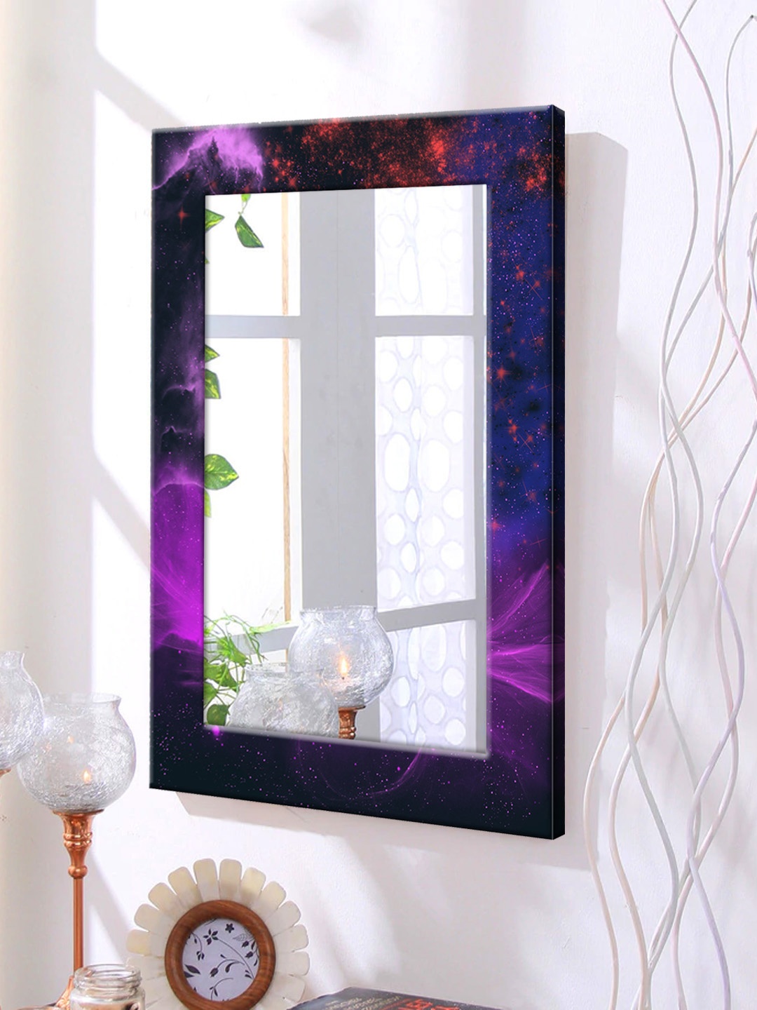 

999Store Blue Printed Framed Wall Mirror