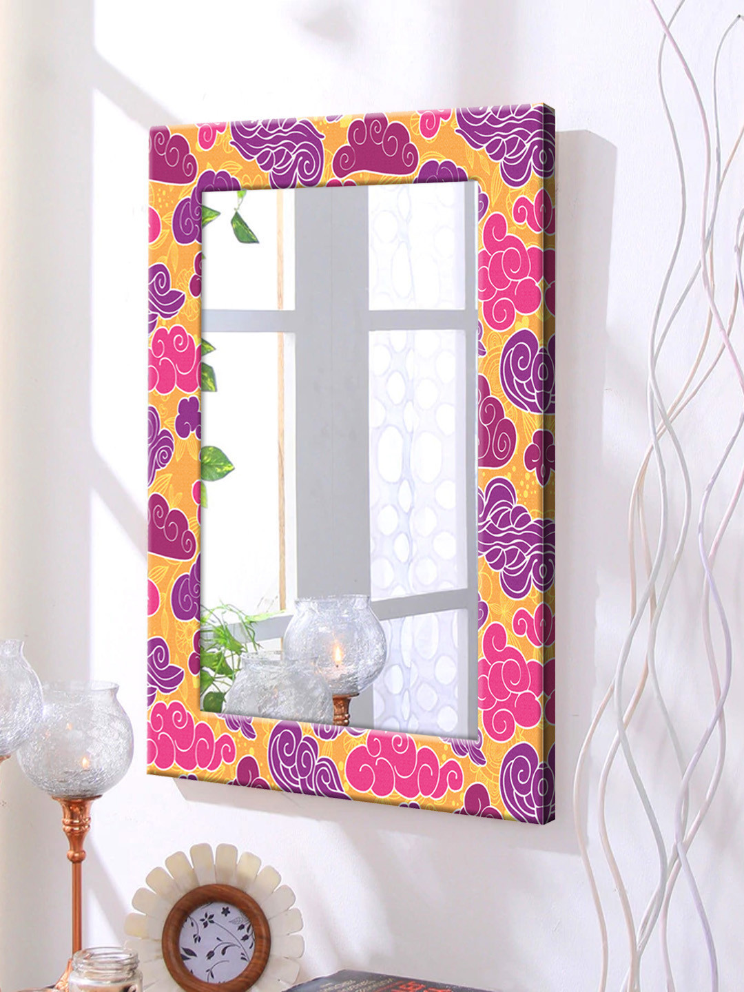 

999Store Purple & Yellow Framed Wall Mirror