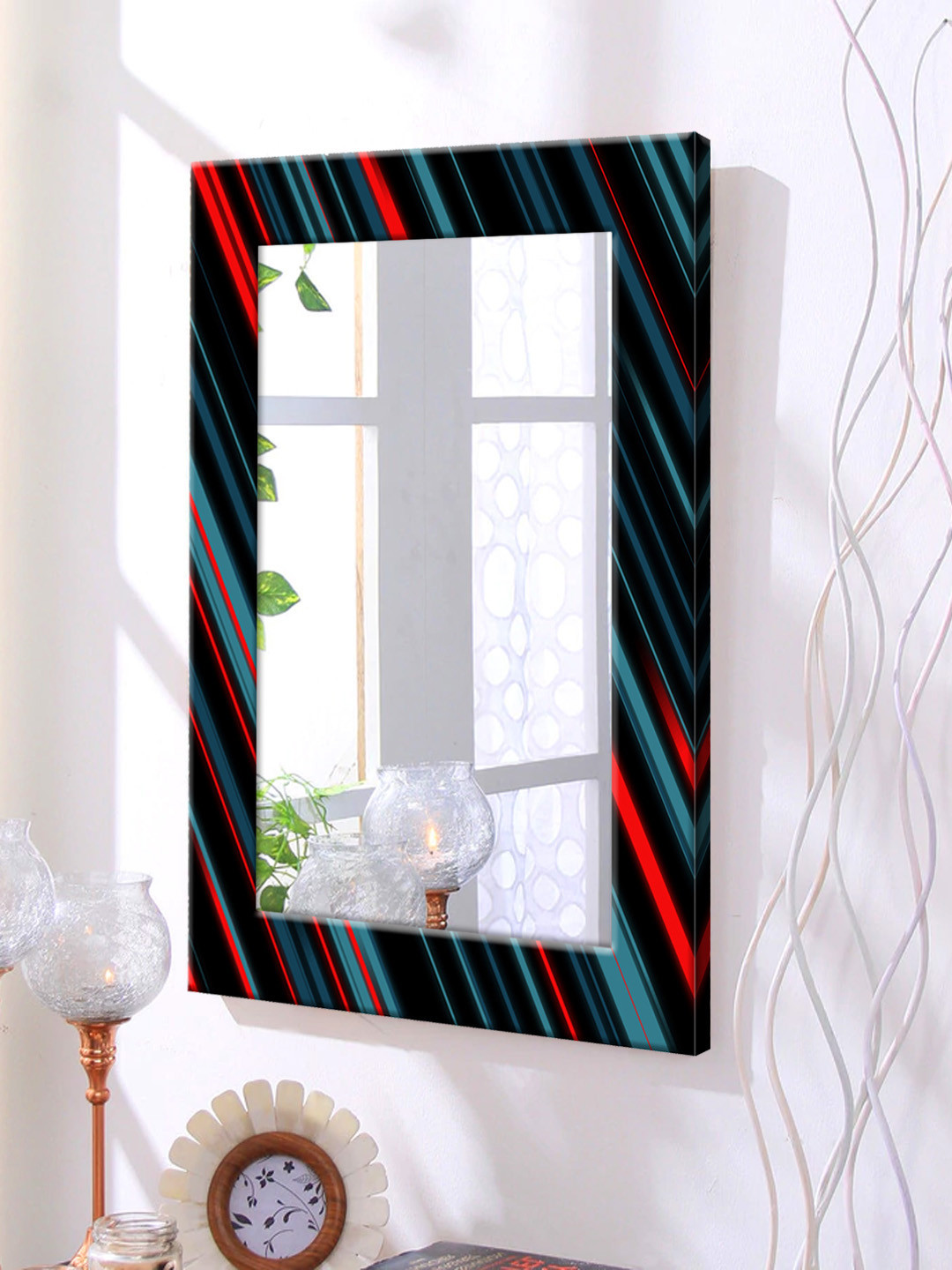 

999Store Black Printed Framed Wall Mirror