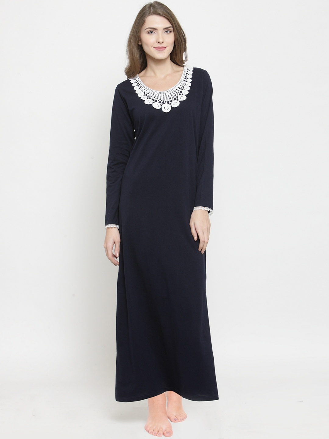 

Claura Navy Blue Solid Nightdress Cot-117-N-blu