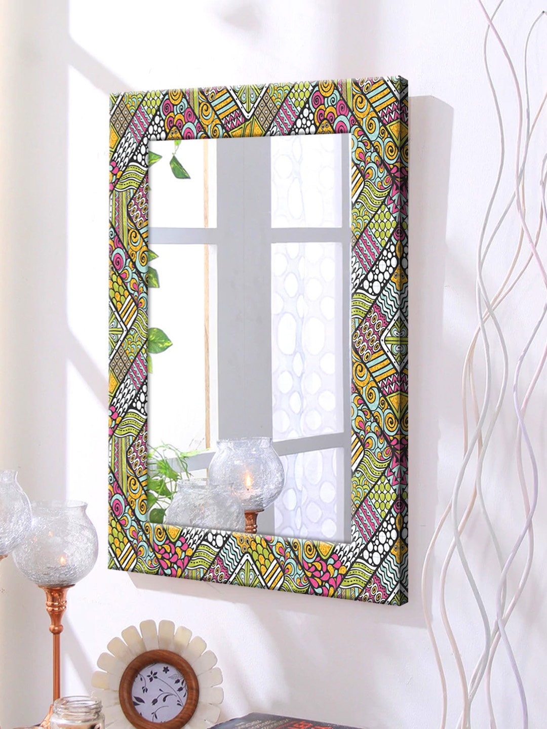 

999Store Multicolour Framed Wall Mirror, Multi