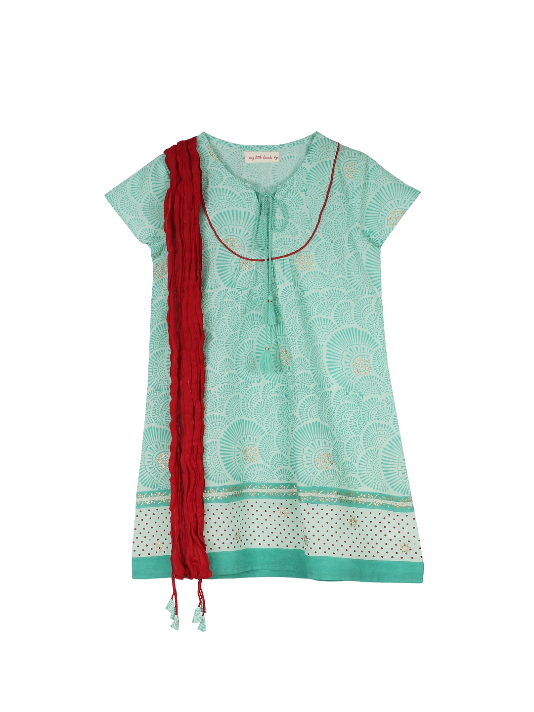 

My Little Lambs Girls Teal Blue Printed A-Line Kurta