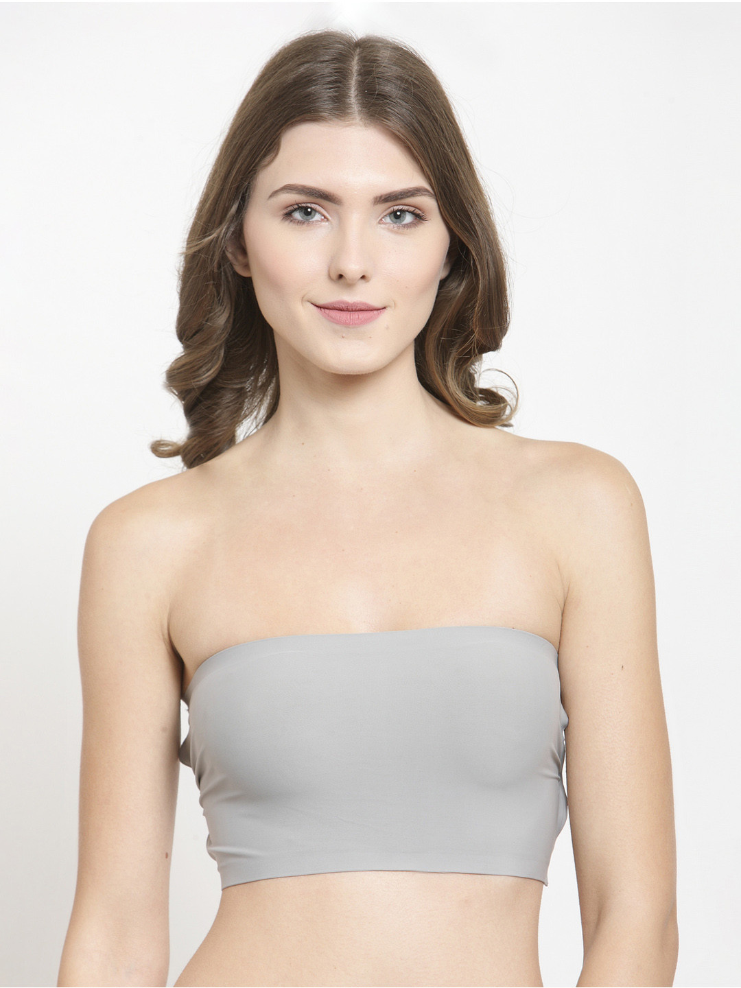 

PrettyCat Grey Solid Non-Wired Lightly Padded Bandeau Bra PC-BR-5111