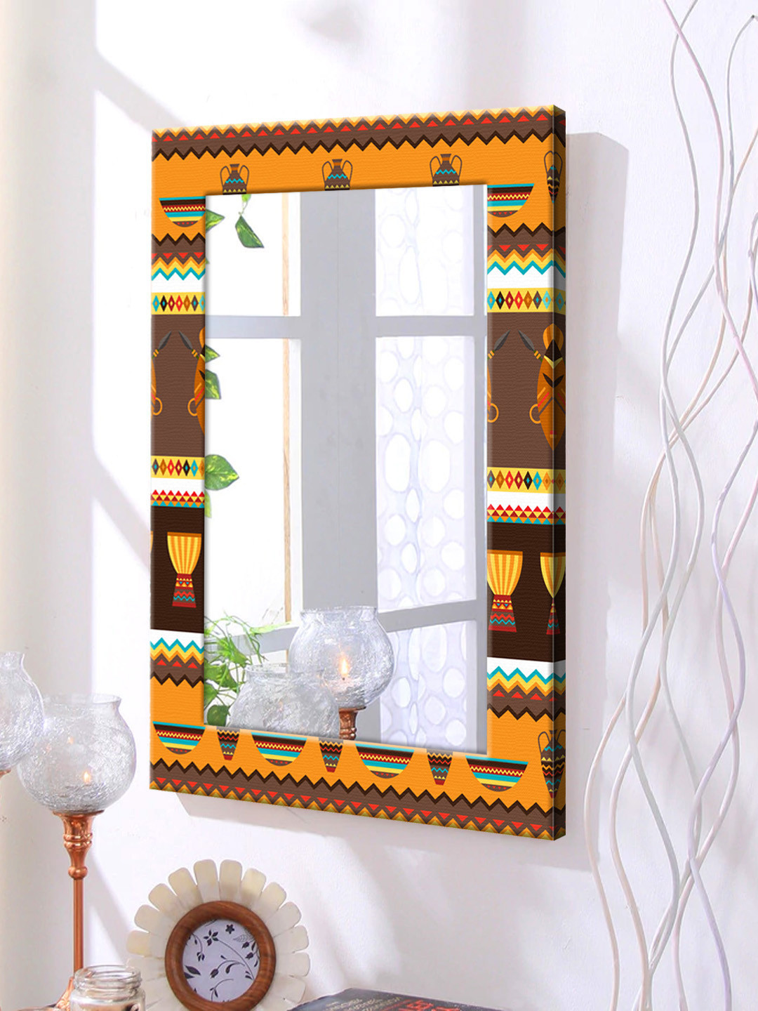 

999Store Brown Framed Wall Mirror