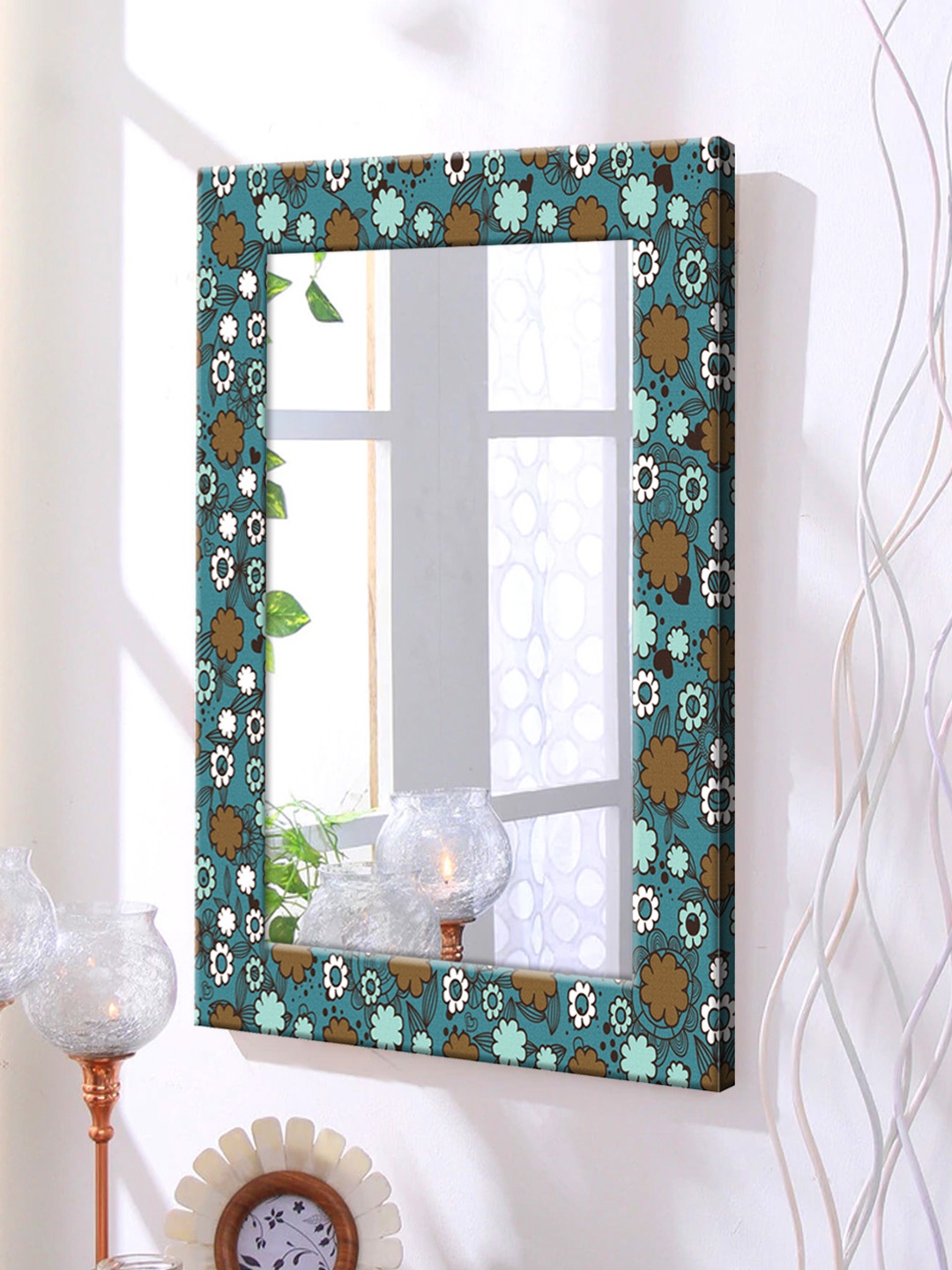 

999Store Brown & Blue Framed Wall Mirror
